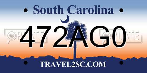 472AG0 South Carolina License Plate