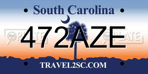 472AZE South Carolina License Plate