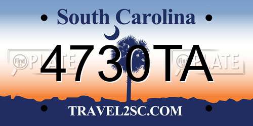 4730TA South Carolina License Plate