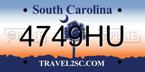 4749HU South Carolina License Plate