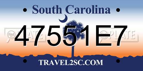 47551E7 South Carolina License Plate
