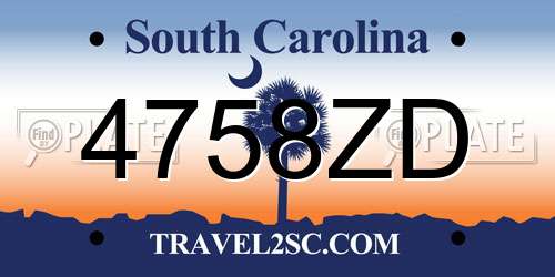 4758ZD South Carolina License Plate