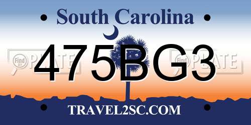 475BG3 South Carolina License Plate