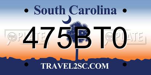 475BT0 South Carolina License Plate
