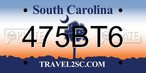 475BT6 South Carolina License Plate