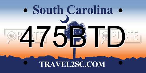 475BTD South Carolina License Plate