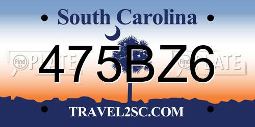 475BZ6 South Carolina License Plate