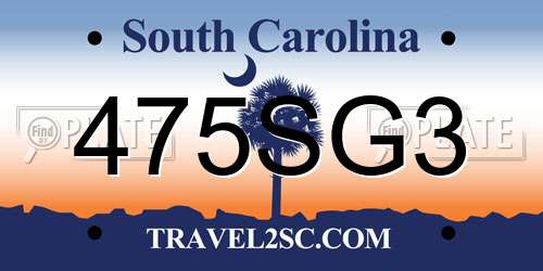 475SG3 South Carolina License Plate