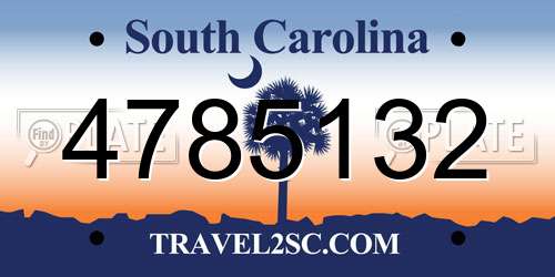 4785132 South Carolina License Plate