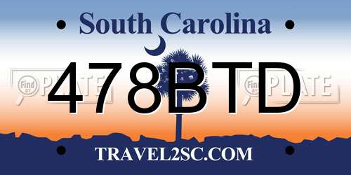 478BTD South Carolina License Plate