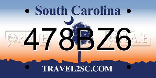 478BZ6 South Carolina License Plate