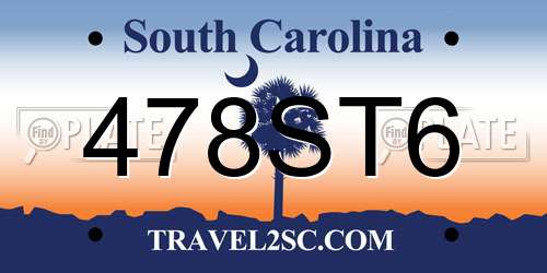 478ST6 South Carolina License Plate