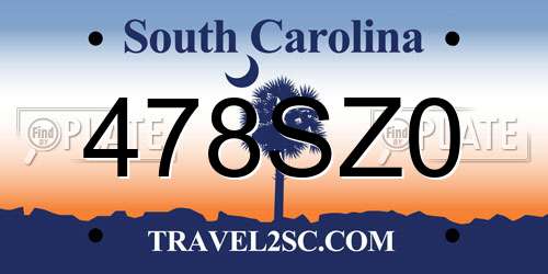 478SZ0 South Carolina License Plate