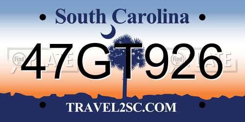 47GT926 South Carolina License Plate