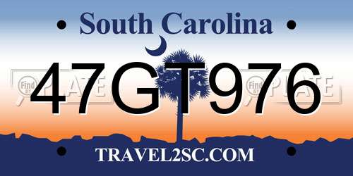 47GT976 South Carolina License Plate