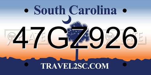 47GZ926 South Carolina License Plate