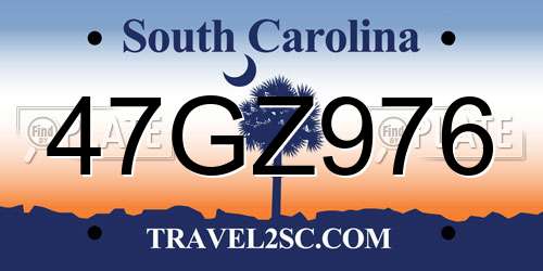 47GZ976 South Carolina License Plate