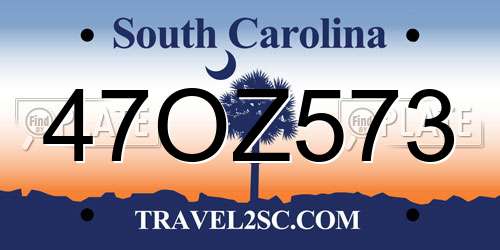 47OZ573 South Carolina License Plate