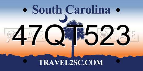 47QT523 South Carolina License Plate