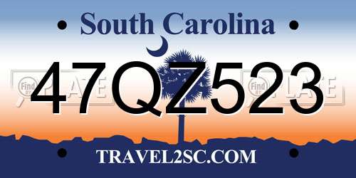 47QZ523 South Carolina License Plate