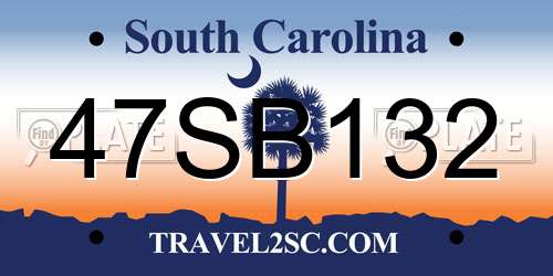 47SB132 South Carolina License Plate