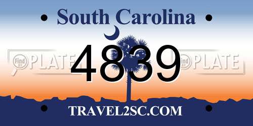 4839 South Carolina License Plate