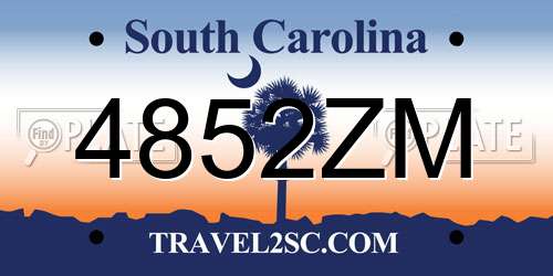 4852ZM South Carolina License Plate