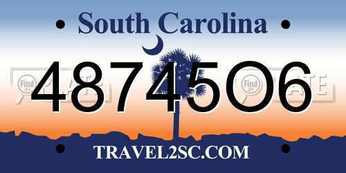 48745O6 South Carolina License Plate