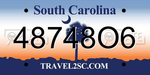 48748O6 South Carolina License Plate
