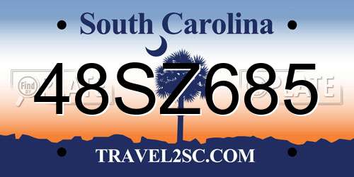 48SZ685 South Carolina License Plate