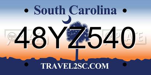 48YZ540 South Carolina License Plate