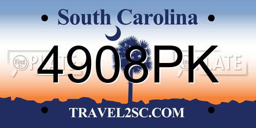 4908PK South Carolina License Plate