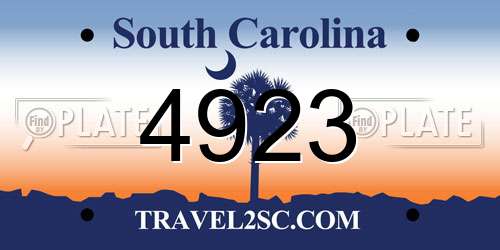 4923 South Carolina License Plate