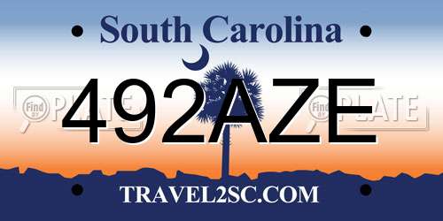 492AZE South Carolina License Plate