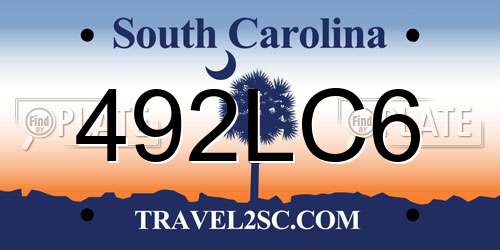 492LC6 South Carolina License Plate
