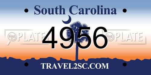 4956 South Carolina License Plate