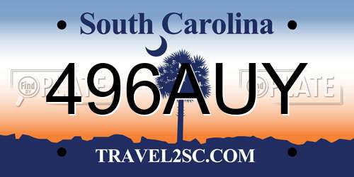 496AUY South Carolina License Plate