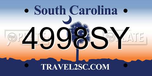 4998SY South Carolina License Plate