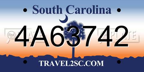 4A63742 South Carolina License Plate