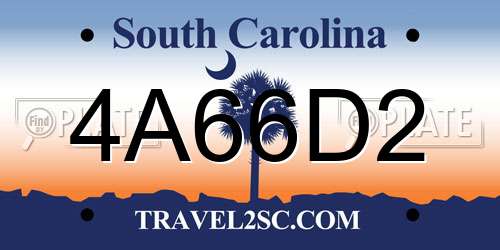 4A66D2 South Carolina License Plate