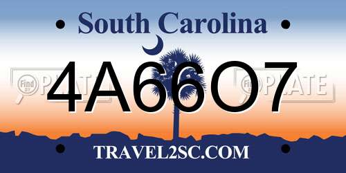 4A66O7 South Carolina License Plate