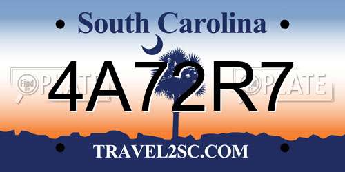 4A72R7 South Carolina License Plate