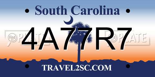 4A77R7 South Carolina License Plate