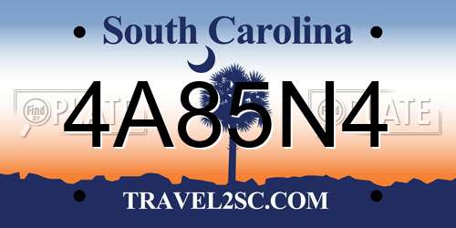4A85N4 South Carolina License Plate