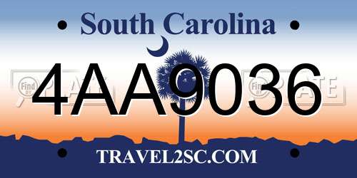 4AA9036 South Carolina License Plate