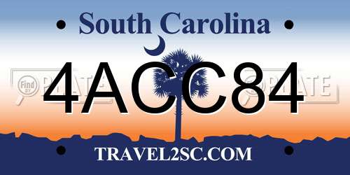 4ACC84 South Carolina License Plate