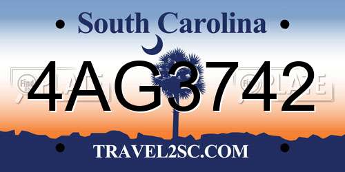 4AG3742 South Carolina License Plate