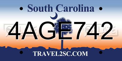 4AGE742 South Carolina License Plate