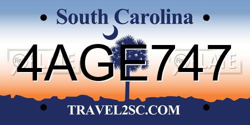 4AGE747 South Carolina License Plate