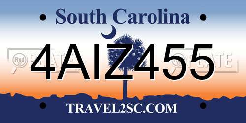 4AIZ455 South Carolina License Plate